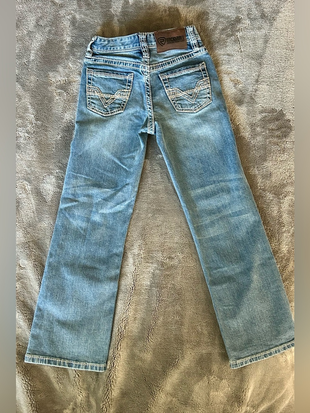 Rock & Roll Denim Boys Bootcut Jeans Size 7 Regular Ivory Stitch Western - Picture 3 of 10